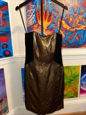 Tory Burch Black and Gold Metallic Sheath Dress